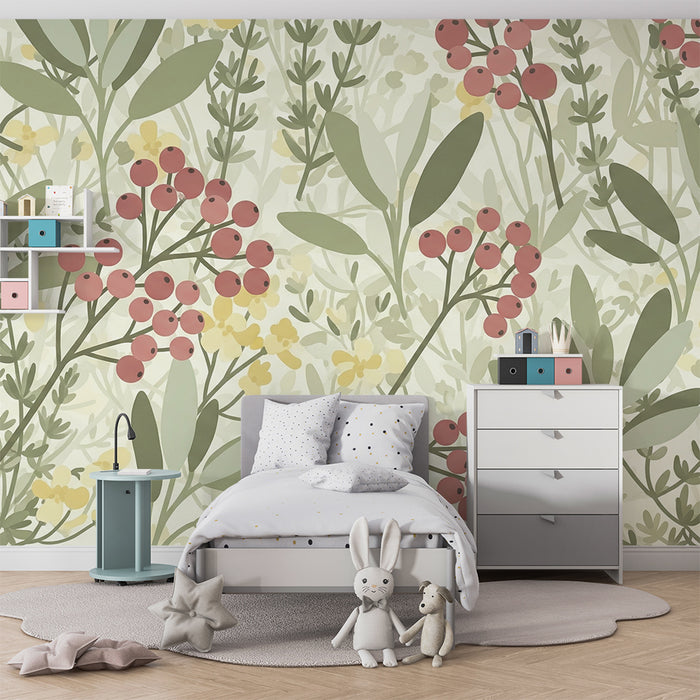 Barntapet | Blommiga mönster med bär och löv