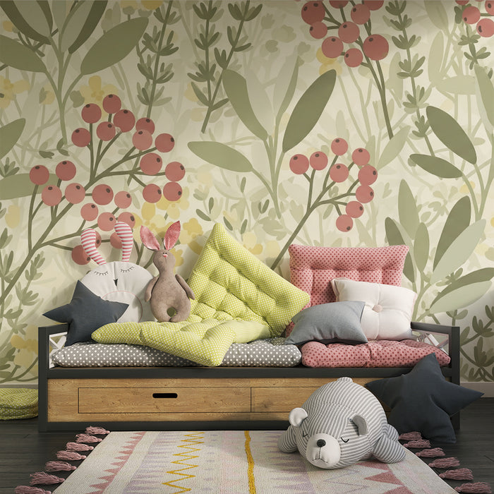 Barntapet | Blommiga mönster med bär och löv