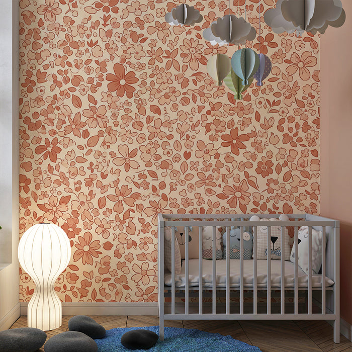 Nursery room wallpaper | Floral patterns in terracotta tones
