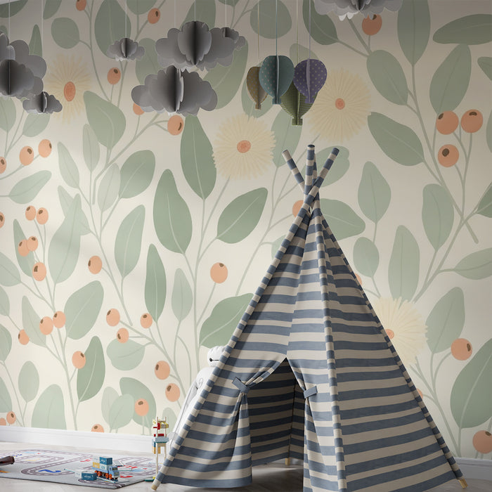 Barntapet | Delikata blommönster med mjuka löv