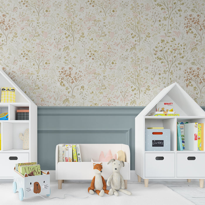 Papier peint chambre bébé | Motifs floraux délicats dans des tons pastel