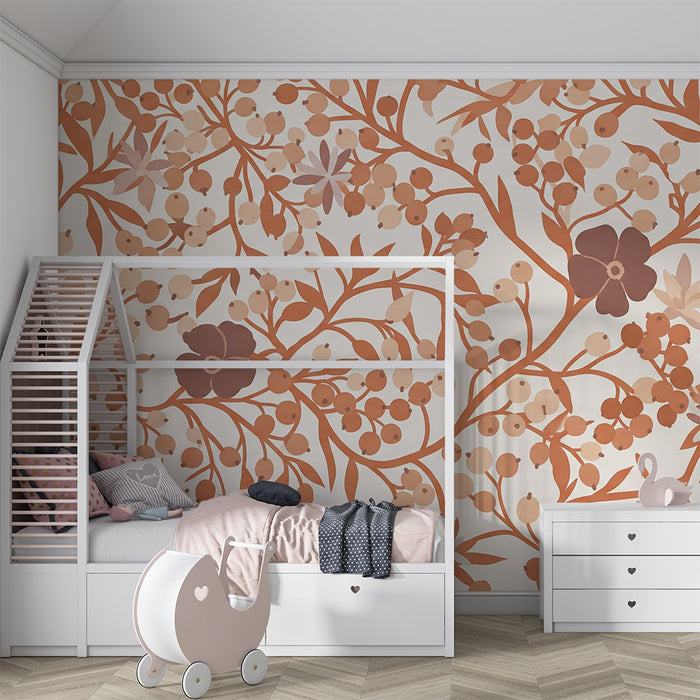 Barntapet | Delikata blommönster i terrakottafärger