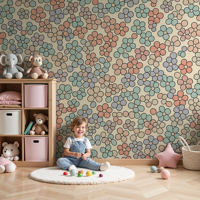 Nursery wallpaper | Delicate pastel floral patterns on a soft background