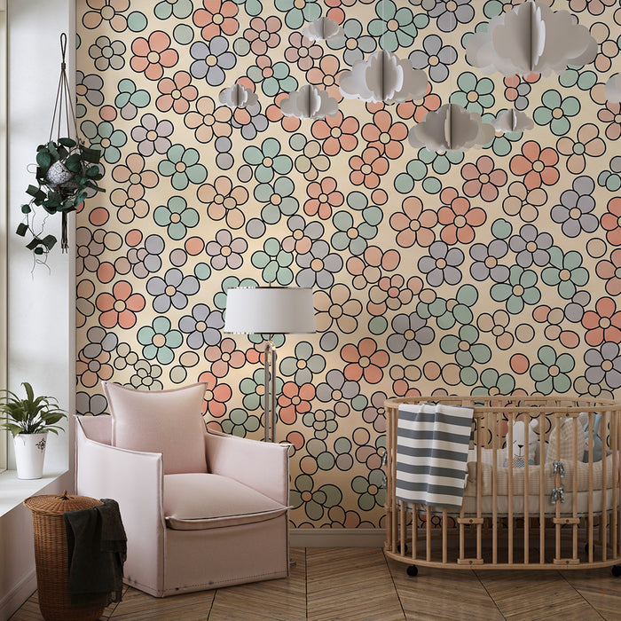 Nursery wallpaper | Delicate pastel floral patterns on a soft background
