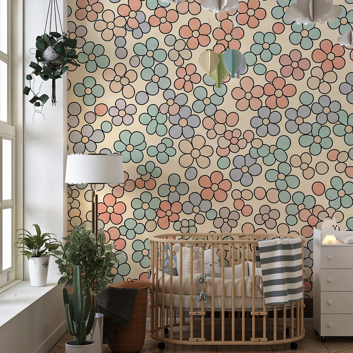 Nursery wallpaper | Delicate pastel floral patterns on a soft background