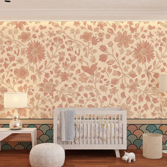 Babyzimmer Tapete | Zarte Blumenmuster und farbenfrohe Wellen