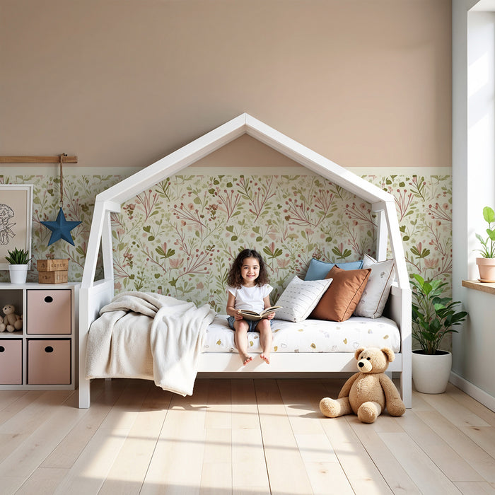 Papier peint chambre bébé | Motifs floraux délicats sur fond pastel