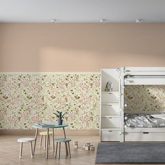 Papier peint chambre bébé | Motifs floraux délicats sur fond pastel