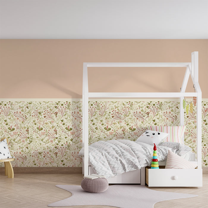 Papier peint chambre bébé | Motifs floraux délicats sur fond pastel