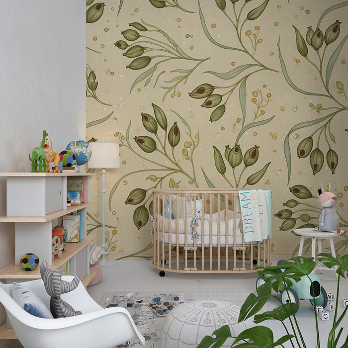 Her er den oversatte teksten, tilpasset for norsk e-handel:

Babytapet | Delikate blomstermønstre på beige bakgrunn