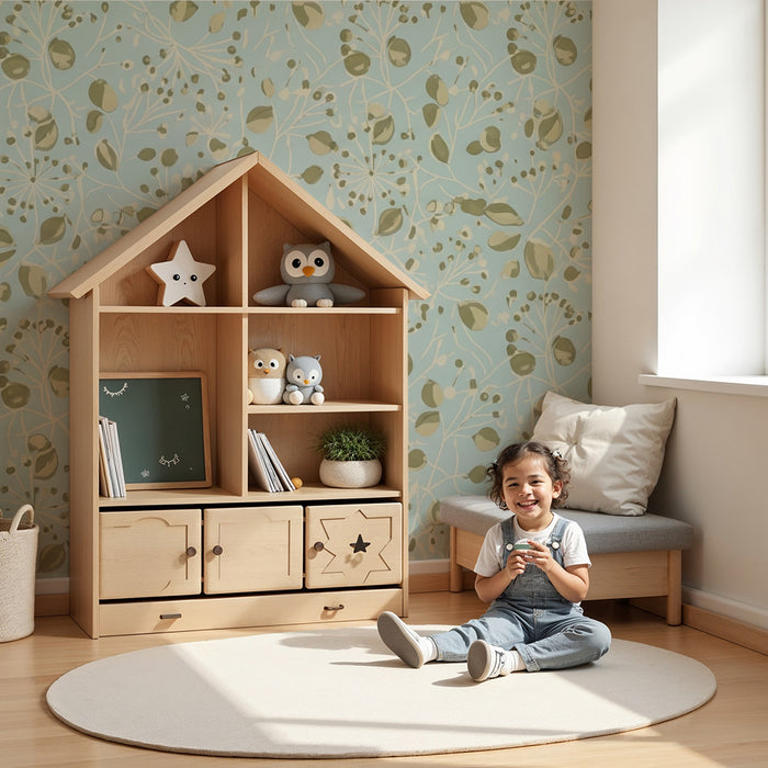 Nursery wallpaper | Delicate floral patterns on a light blue background