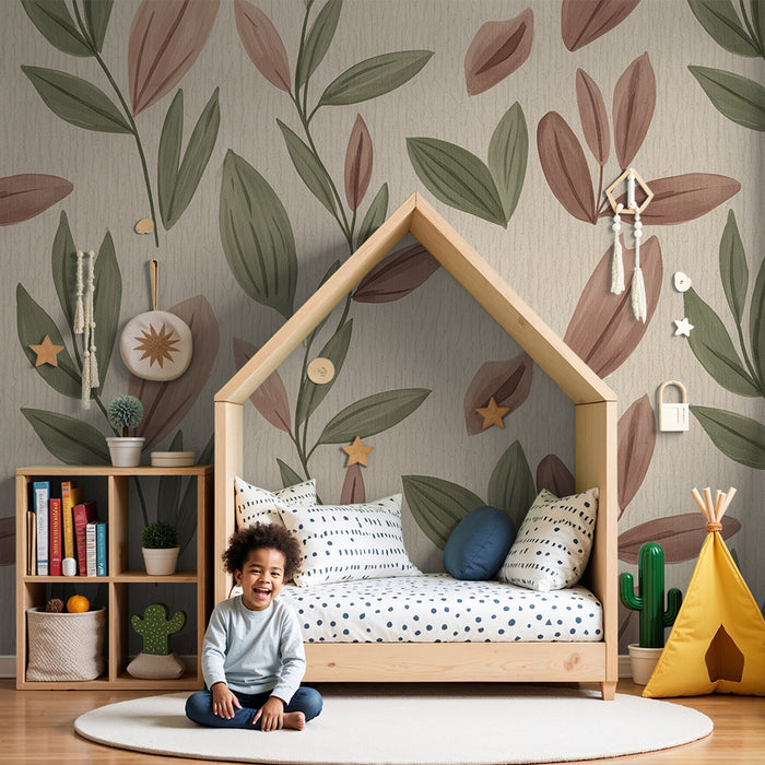 Papel de parede para quarto de bebé | Motivos florais suaves com tons naturais