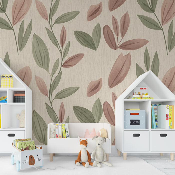 Papel de parede para quarto de bebé | Motivos florais suaves com tons naturais