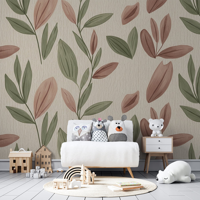 Papel de parede para quarto de bebé | Motivos florais suaves com tons naturais