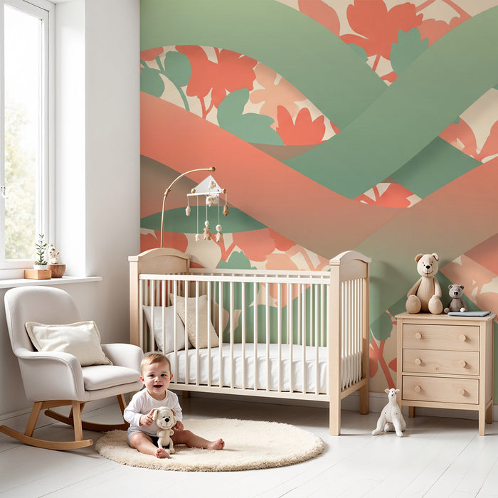 Papel pintado para habitación infantil | Motivos florales suaves con ondas pastel