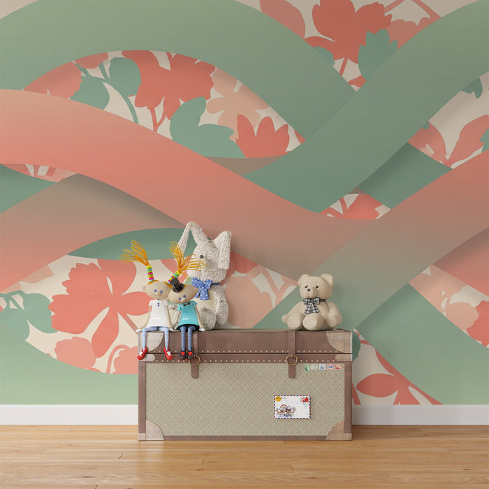 Papel pintado para habitación infantil | Motivos florales suaves con ondas pastel
