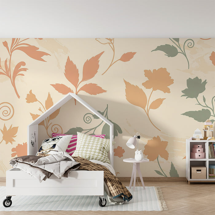 Børneværelse tapet | Bløde blomstermotiver i pastelfarver