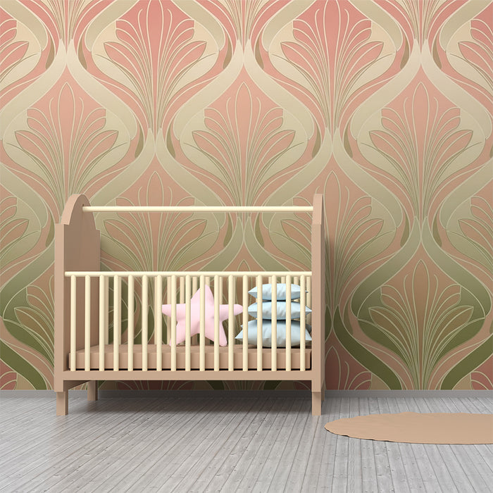 Papel de parede para quarto de bebé | Motivos florais suaves em degradé de rosa e verde
