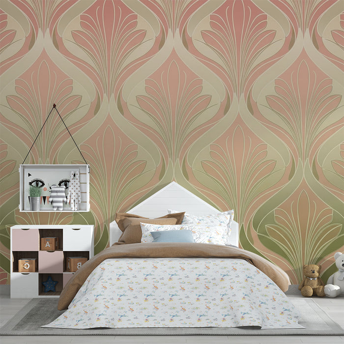 Papel de parede para quarto de bebé | Motivos florais suaves em degradé de rosa e verde