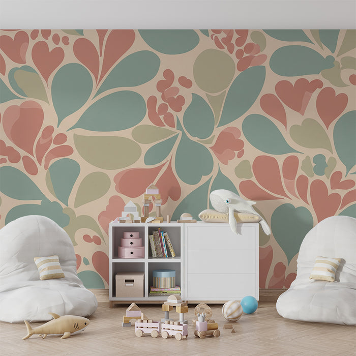 Papier peint chambre bébé | Motifs floraux doux en rose et vert