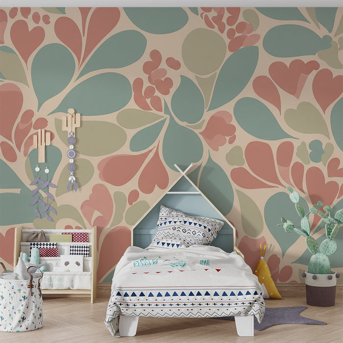 Papier peint chambre bébé | Motifs floraux doux en rose et vert