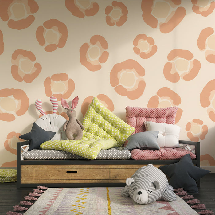 Papel de parede para quarto de bebé | Motivos florais suaves em tons de pêssego e creme
