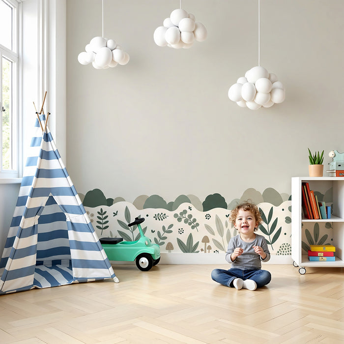 Papel pintado para habitación infantil | Motivos florales suaves y follaje relajante