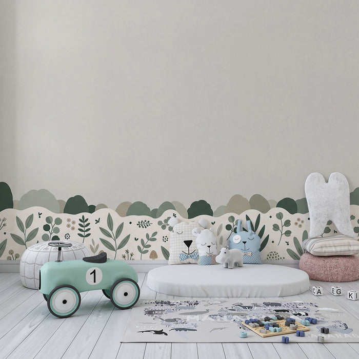 Papel pintado para habitación infantil | Motivos florales suaves y follaje relajante