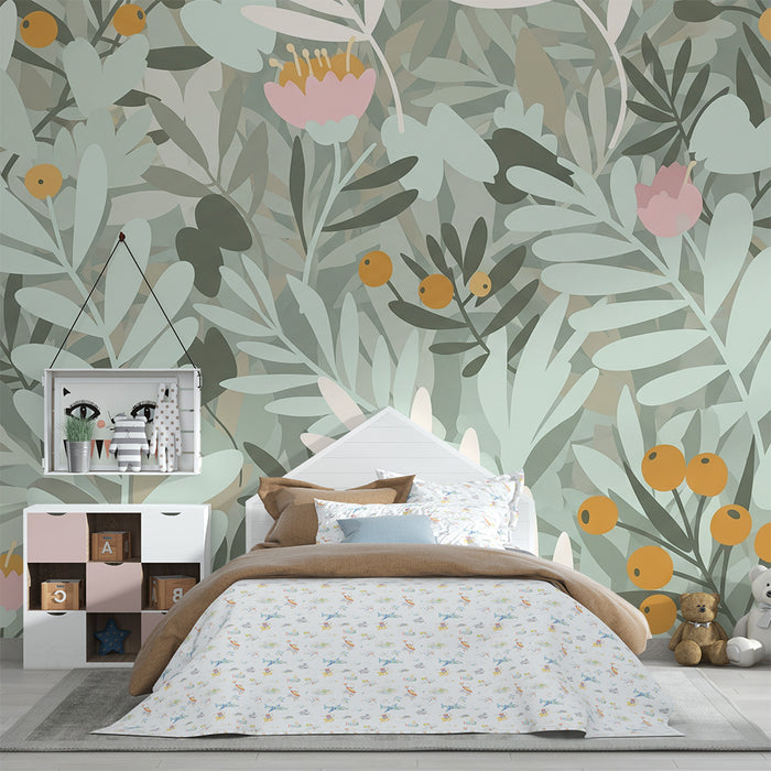 Nursery room wallpaper | Soft floral patterns and soothing foliage