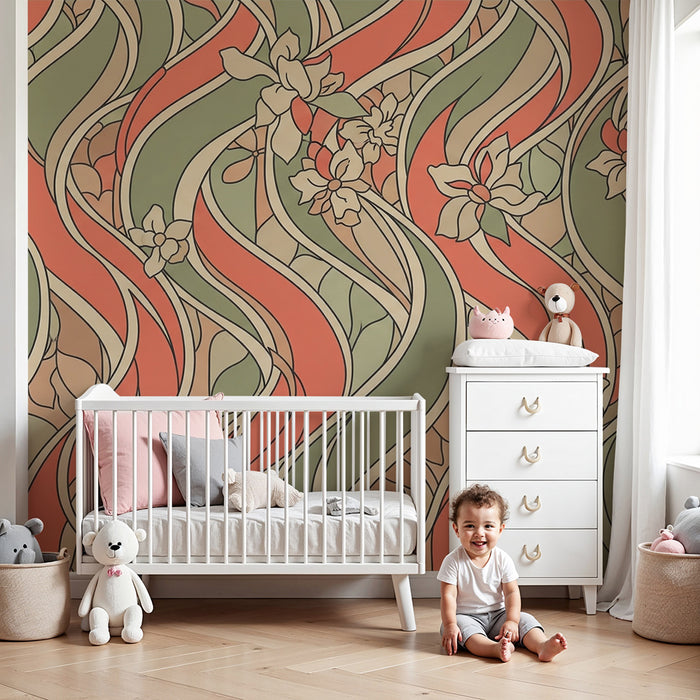Babyzimmer Tapete | Sanfte florale Wellenmuster