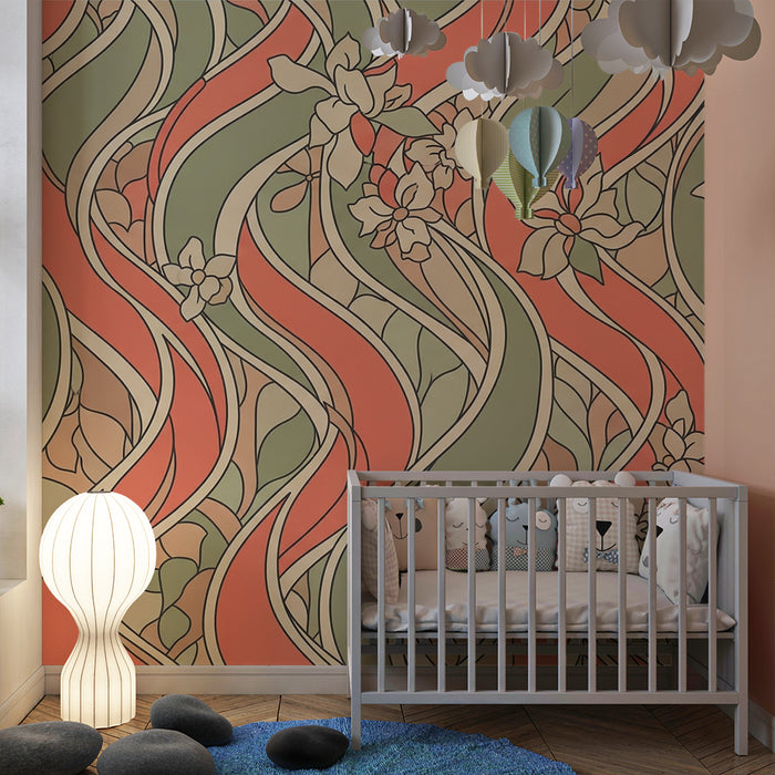 Babyzimmer Tapete | Sanfte florale Wellenmuster