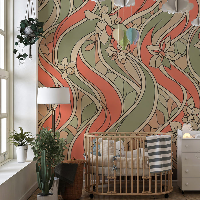 Babyzimmer Tapete | Sanfte florale Wellenmuster