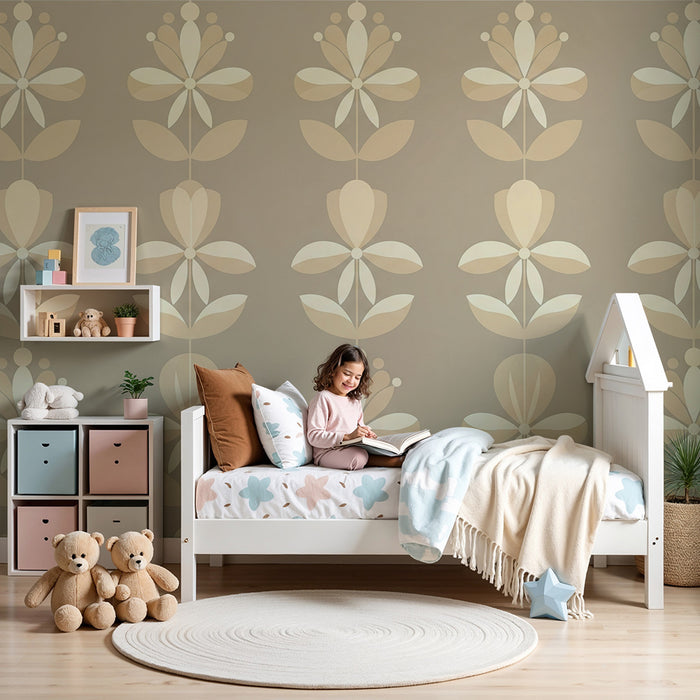 Papel de parede quarto bebê | Cvjetni uzorci na bež pozadini
