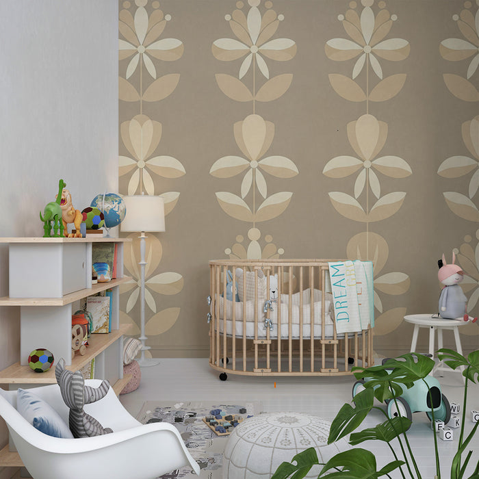 Papel de parede quarto bebê | Cvjetni uzorci na bež pozadini