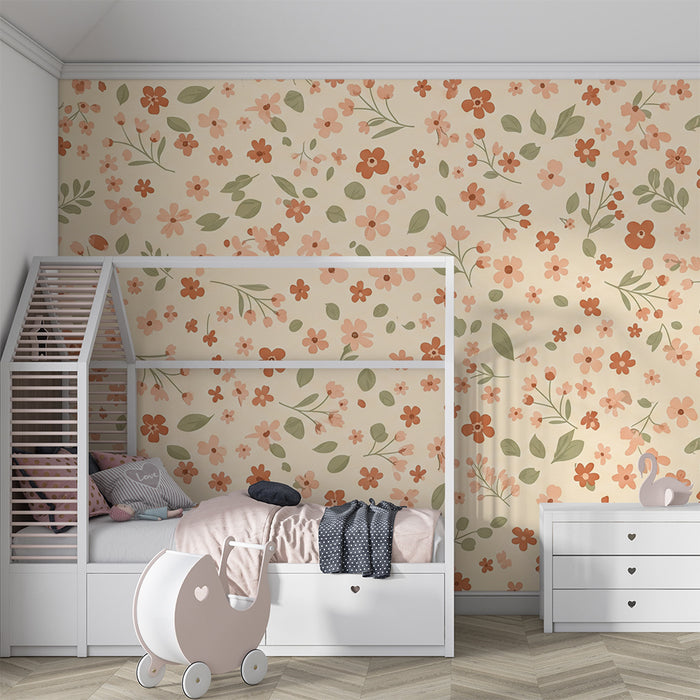 Babyzimmer Tapete | Salbei- und Terrakotta-Blumenmuster