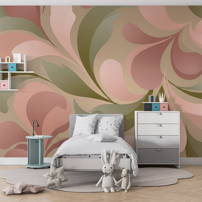 Papel pintado para habitación infantil | Motivos florales vintage en rosa y verde