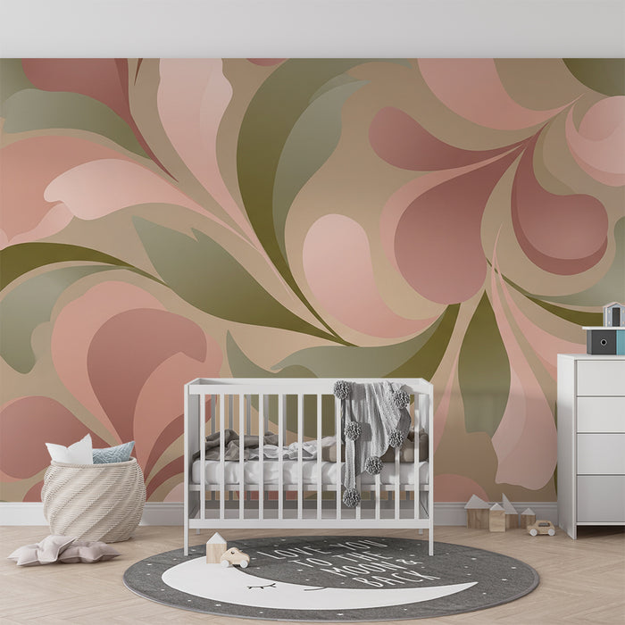 Papel pintado para habitación infantil | Motivos florales vintage en rosa y verde
