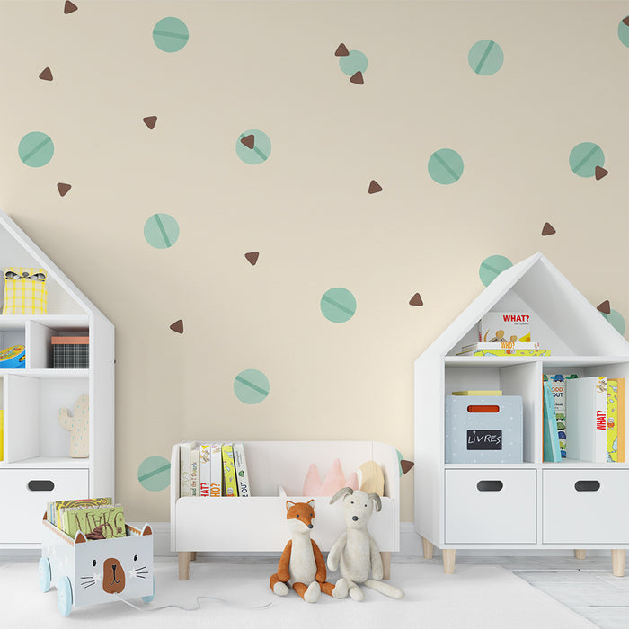 Nursery wallpaper | Colorful geometric patterns with circles and triangles