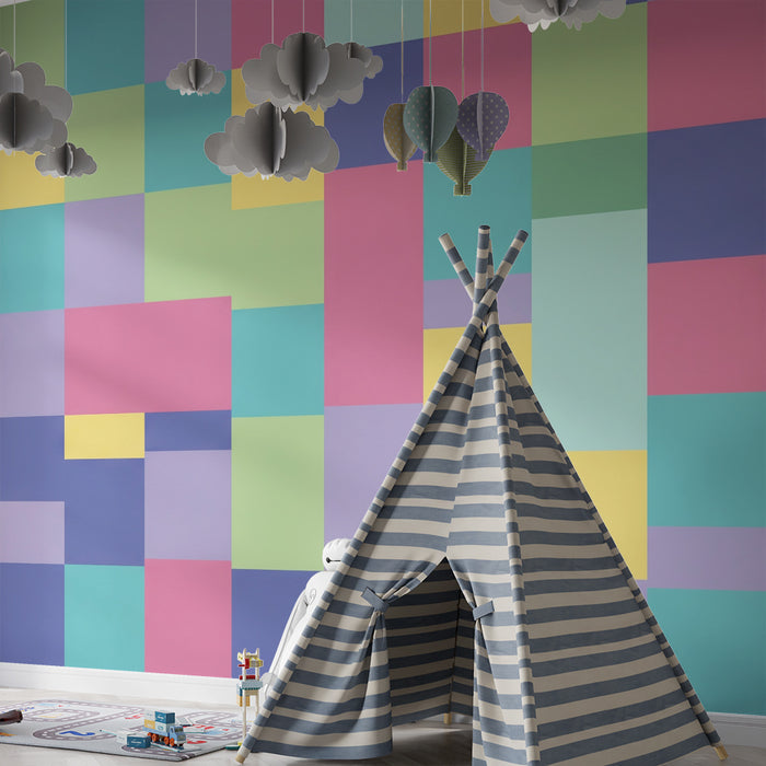 Nursery wallpaper | Colorful geometric patterns in pastel shades