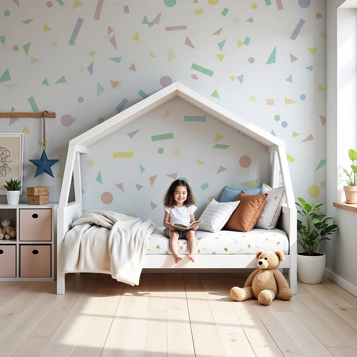 Nursery room wallpaper | Színes geometriai minták fehér háttéren