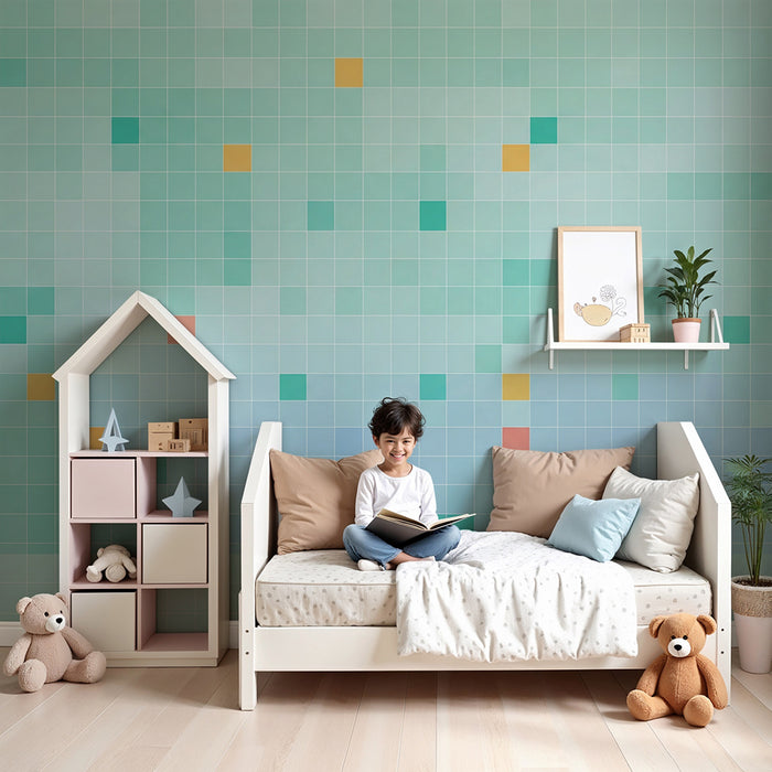 Baby room wallpaper | Colorful geometric patterns on a pastel background