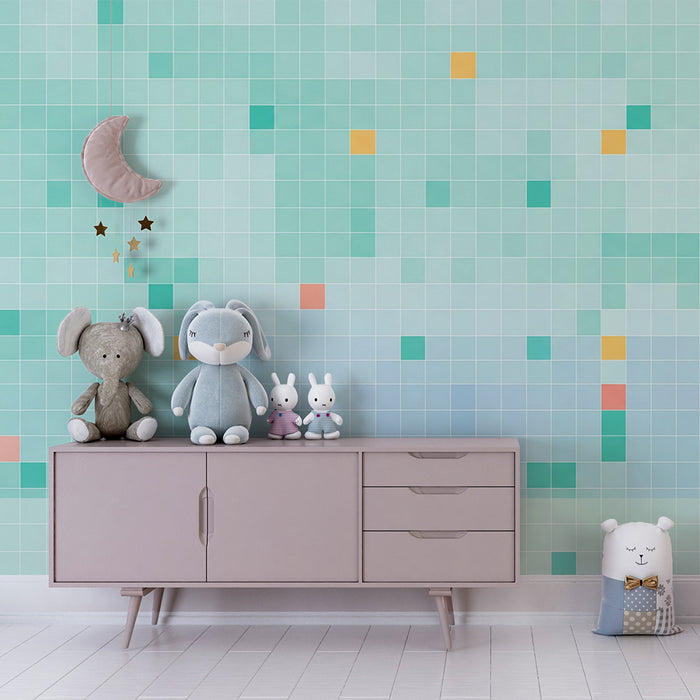 Baby room wallpaper | Colorful geometric patterns on a pastel background