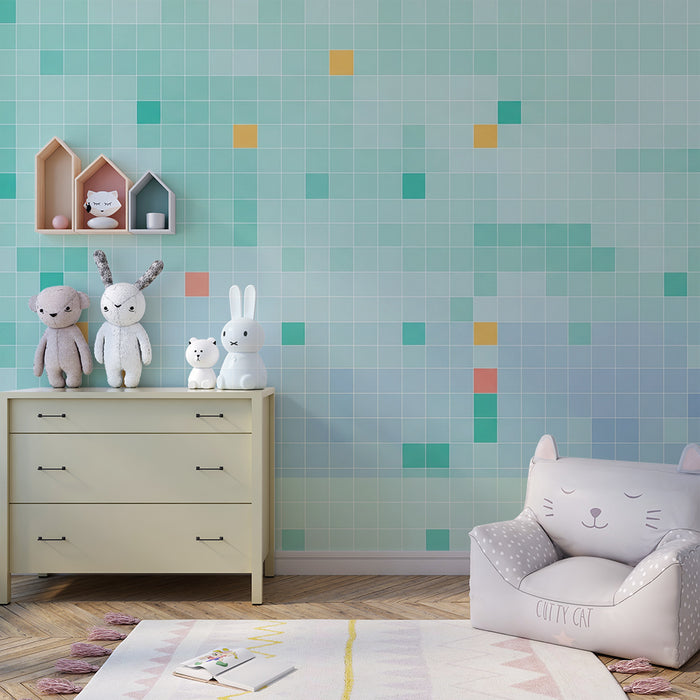Baby room wallpaper | Colorful geometric patterns on a pastel background