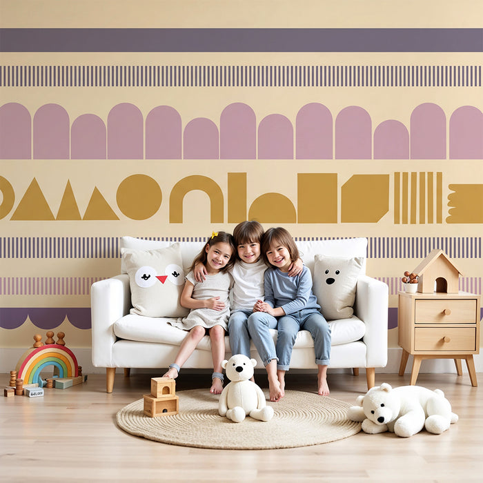 Babyzimmer Tapete | Farbige geometrische Muster auf weichem Grund