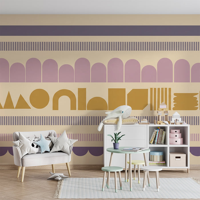Babyzimmer Tapete | Farbige geometrische Muster auf weichem Grund