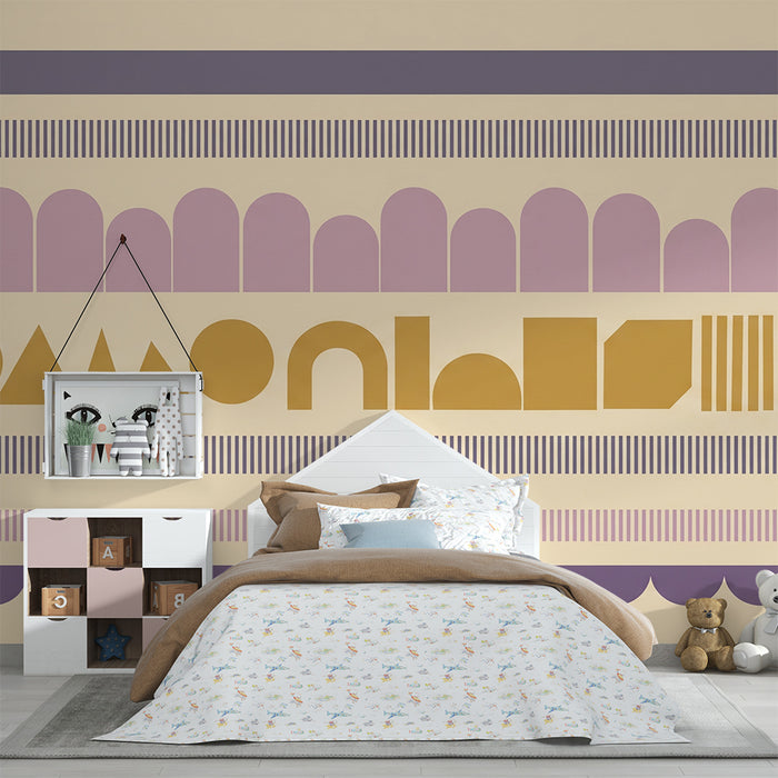 Babyzimmer Tapete | Farbige geometrische Muster auf weichem Grund