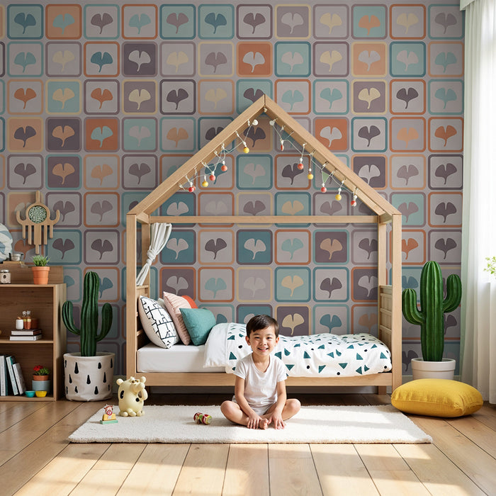 Nursery wallpaper | Soft-toned geometric leaf patterns
