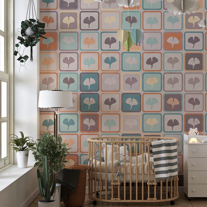 Nursery wallpaper | Soft-toned geometric leaf patterns