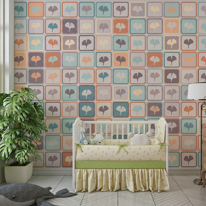 Nursery wallpaper | Soft-toned geometric leaf patterns