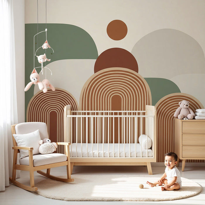 Papel pintado para habitación infantil | Motivos geométricos suaves con arcos y formas orgánicas